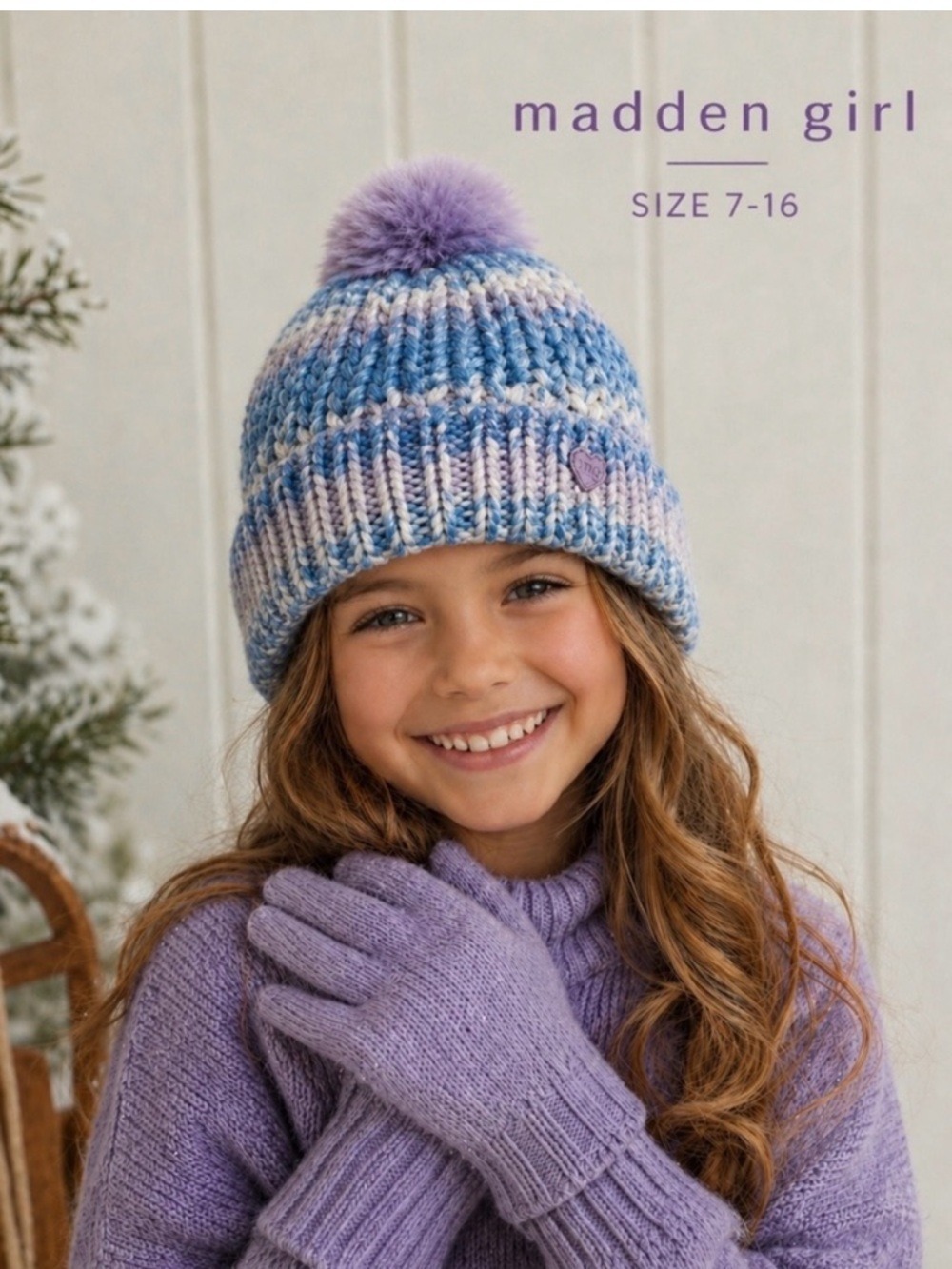 Madden Girl Faux Fur Pom Beanie & Gloves Set Girls Size 7–16 NWT